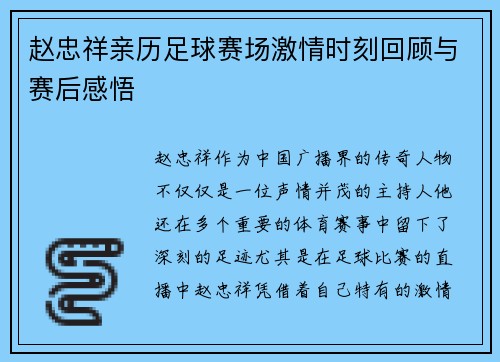 赵忠祥亲历足球赛场激情时刻回顾与赛后感悟