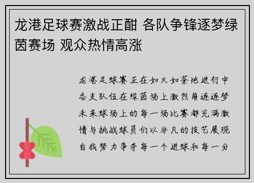 龙港足球赛激战正酣 各队争锋逐梦绿茵赛场 观众热情高涨