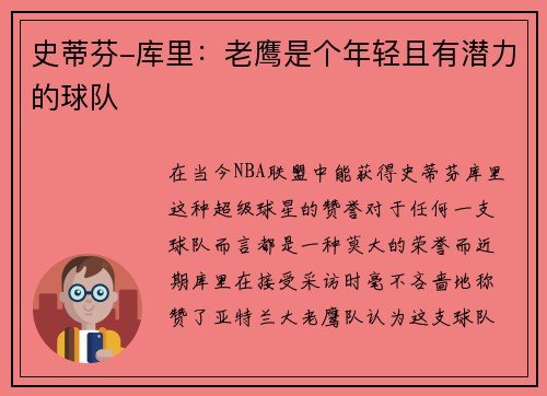 史蒂芬-库里：老鹰是个年轻且有潜力的球队