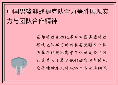 中国男篮迎战捷克队全力争胜展现实力与团队合作精神